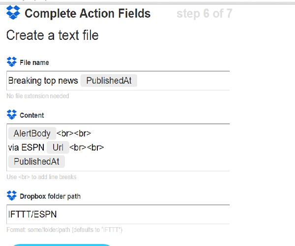 complete action fields
